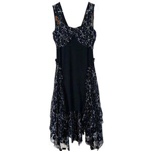 Black Cat Fashion Silk Blend Metallic Lace Midi Dress L Grunge